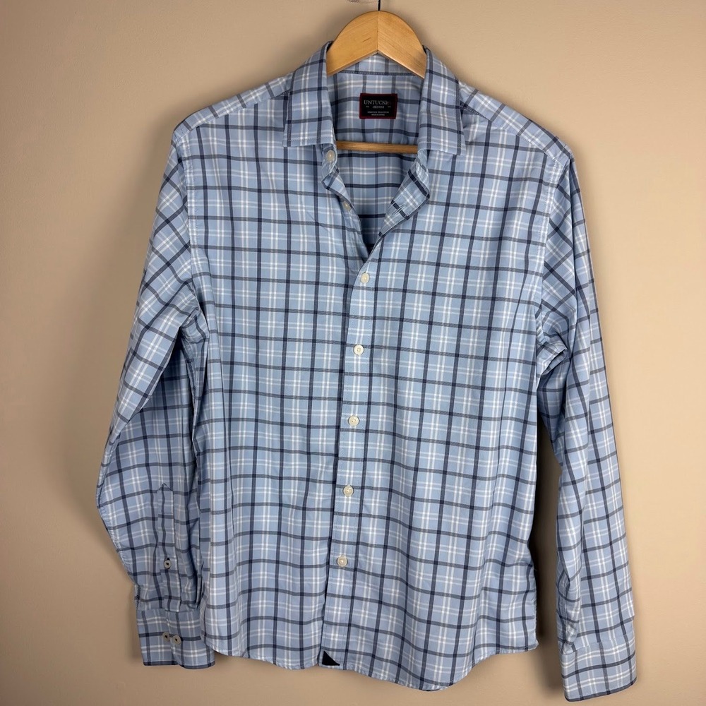 UNTUCKit Torgiano Medium Plaid Shirt Blue Button Down Long Sleeve‎ Casual